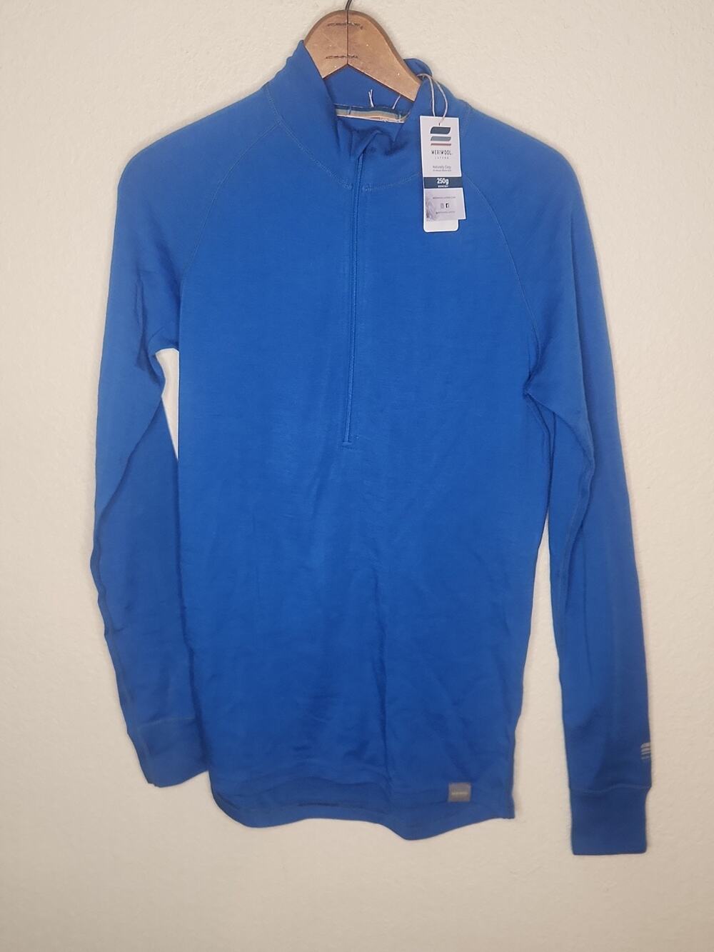 Meriwool Layers Women’s 1/2 Zip Sweater Size SMALL 250g Merino Wool Blue